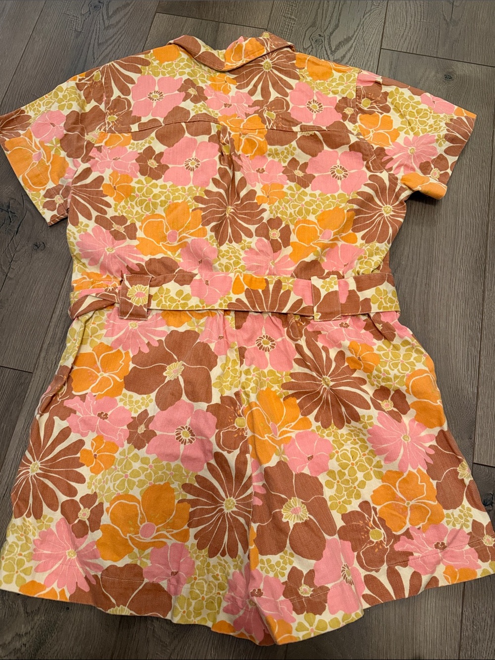 Floral Short Sleeve Belted Romper in Pink & Orange, Show Me Your Mumu, size XL - Picture 4 of 4